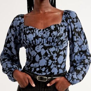 NWT Abercrombie & Fitch Floral Long Puff Sleeve Ruched Top